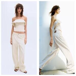 NWT Zara High Rise Barrel Leg Jeans Size 38/6 Cream Baggy Relaxed